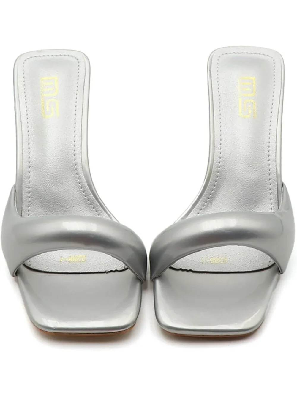 Women's Silver Leather One Band Square Open Toe Fashion Backless Heel Sandals